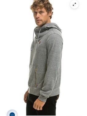Aviator Nation Heather Gray Pullover Hoodie with Lightning Accent